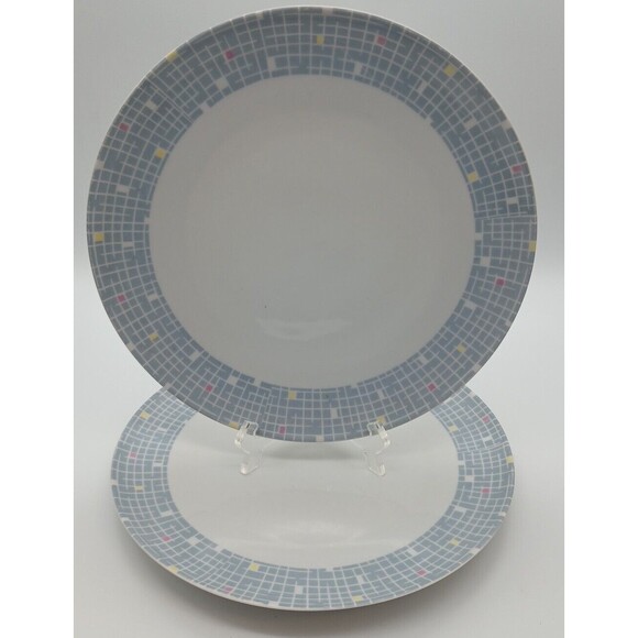 Arzberg Schumann Germany Dinner Plate Light Blue Pastels Geometric Set Of 2 MCM - Picture 1 of 7